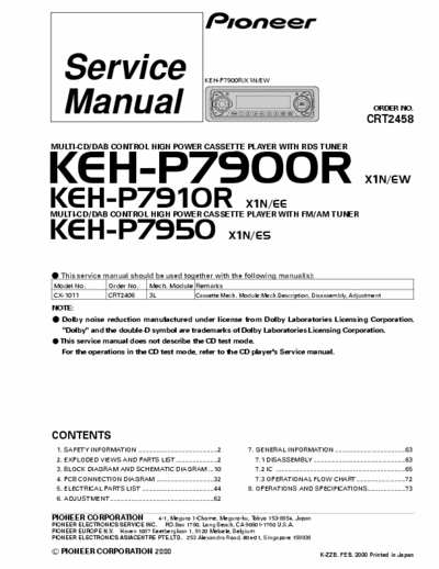 Pioneer KEH-P7900R 7910 7950 Full service manual part 1